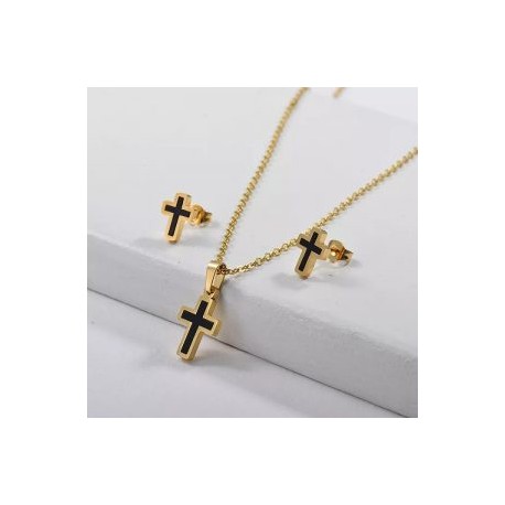 Conjunto mujer acero inoxidable dorado moda cruz