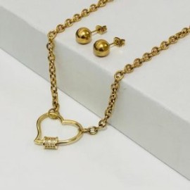 Collar con aretes acero inoxidable moda corazon