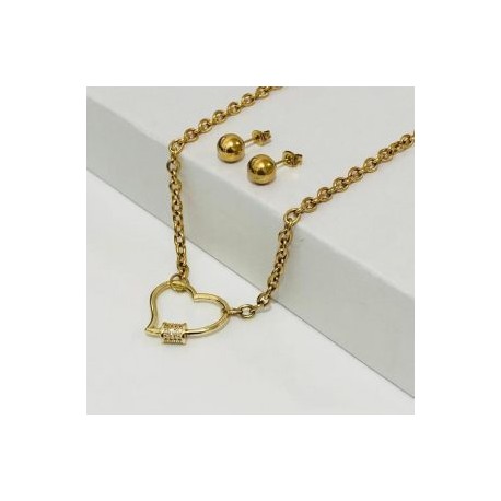 Collar con aretes acero inoxidable moda corazon