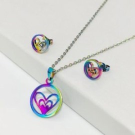 Conjunto metálico acero inoxidable diseño corazón