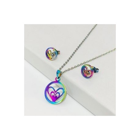 Conjunto metálico acero inoxidable diseño corazón
