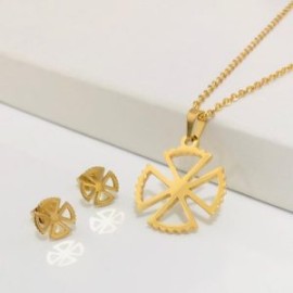 Conjunto económico acero inoxidable moda trebol calado