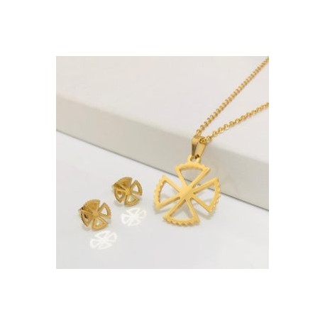 Conjunto económico acero inoxidable moda trebol calado