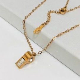 Collar mujer acero inoxidable dorado moda silbato