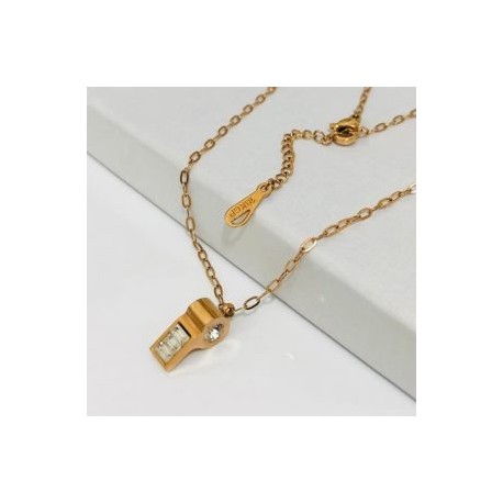 Collar mujer acero inoxidable dorado moda silbato