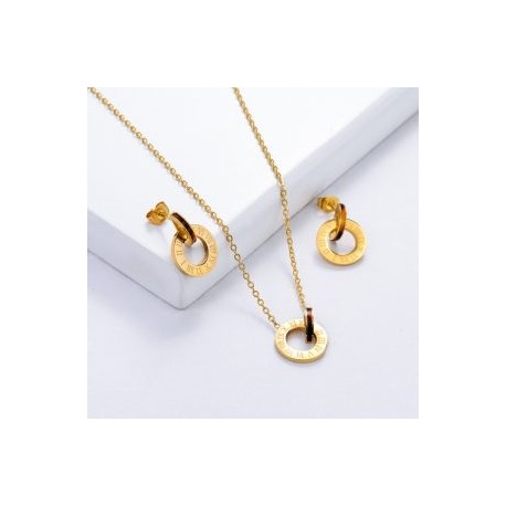 Conjunto mujer acero inoxidable Numeros Romanos circulos