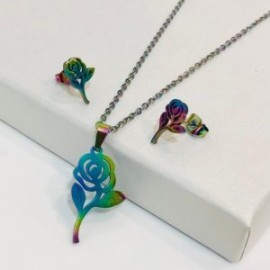 Conjunto metálico acero inoxidable diseño rosas