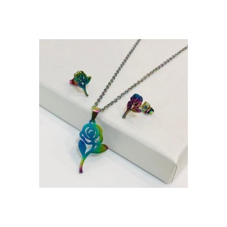 Conjunto metálico acero inoxidable diseño rosas
