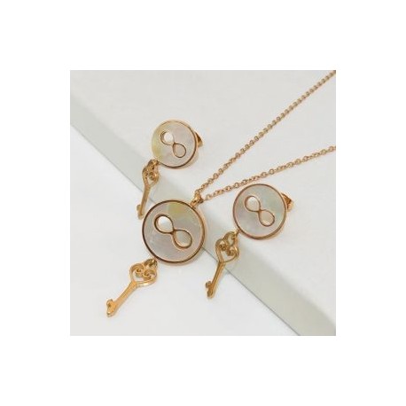 Collar y aretes mujer acero inoxidable llave infinitum