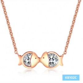 Collar mujer Kissing fish, Rosa Oro acero inoxidable