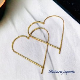 Aretes dorados acero inoxidable corazon grande