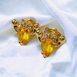 Aretes piedra ámbar chapa de oro 18K