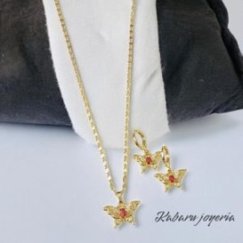 Conjunto dorado mariposa chapa de oro 18k