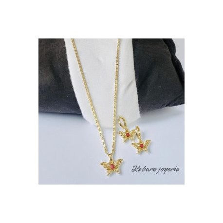 Conjunto dorado mariposa chapa de oro 18k
