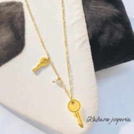 Collar dorado acero inoxidable llaves perla