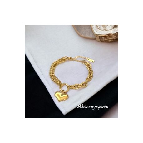 Pulsera dorada acero inoxidable corazon