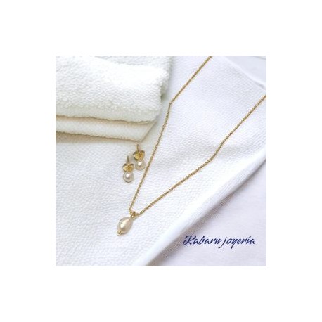 Conjunto dorado acero inoxidable perla