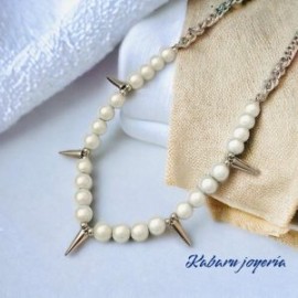 Collar unisex color plata acero inoxidable perlas