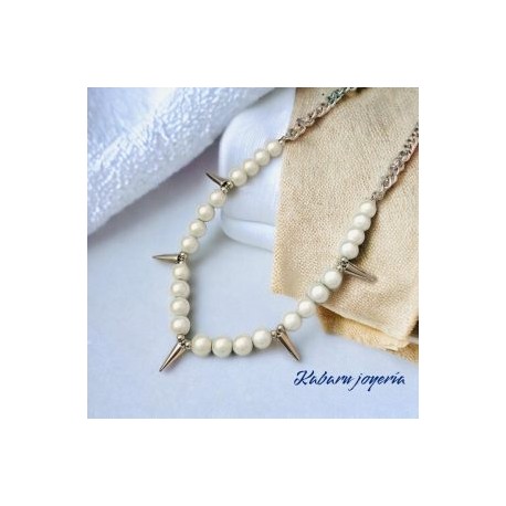 Collar unisex color plata acero inoxidable perlas