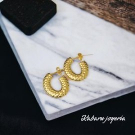 Aretes dorados acero inoxidable circular 25 mm