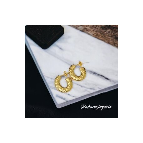 Aretes dorados acero inoxidable circular 25 mm