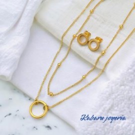 Conjunto dorado acero inoxidable circulo