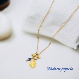 Collar dorado acero inoxidable dije hoja