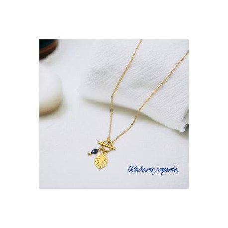 Collar dorado acero inoxidable dije hoja