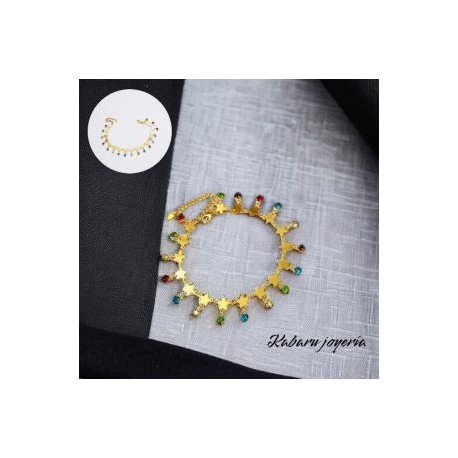 Tobilleras estrellas piedra color chapa de oro 18k
