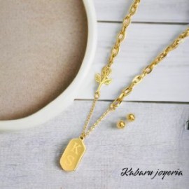 Conjunto dorado acero inoxidable flor
