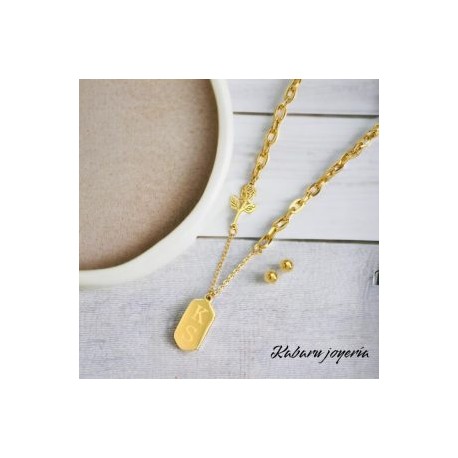 Conjunto dorado acero inoxidable flor