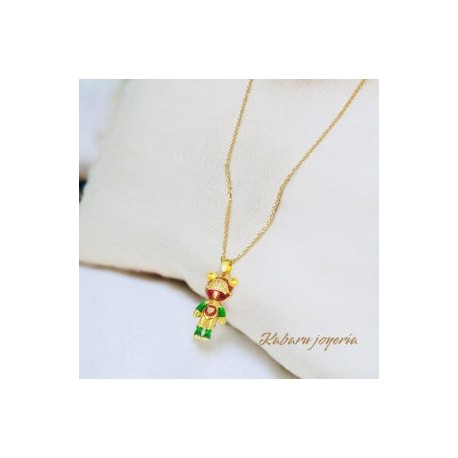 Collar robot verde chapa de oro 18k
