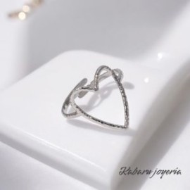 Anillo ajustable color plata acero inoxidable corazon