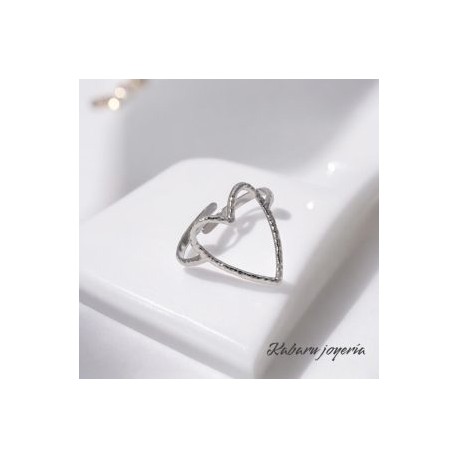 Anillo ajustable color plata acero inoxidable corazon
