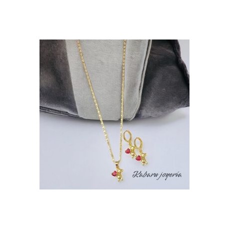 Conjunto dorado corazon osito chapa de oro 18k