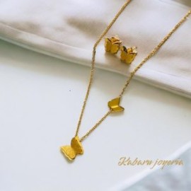 Conjunto dorado acero inoxidable mariposas