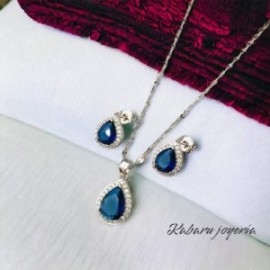 Conjuntos color plata piedra azul chapa de oro 18k