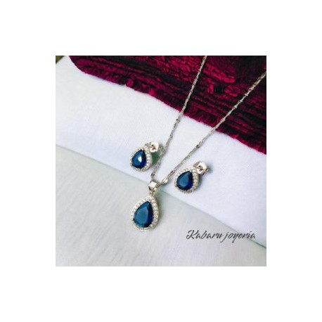 Conjuntos color plata piedra azul chapa de oro 18k