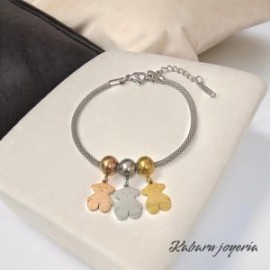 Pulsera color plata acero inoxidable ositos
