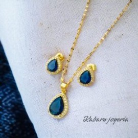 Conjuntos dorado piedra azul chapa de oro 18k