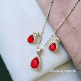 Conjuntos color plata piedra roja chapa de oro 18k