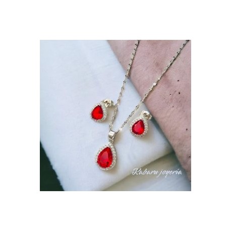Conjuntos color plata piedra roja chapa de oro 18k