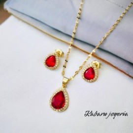Conjuntos dorado piedra roja chapa de oro 18k