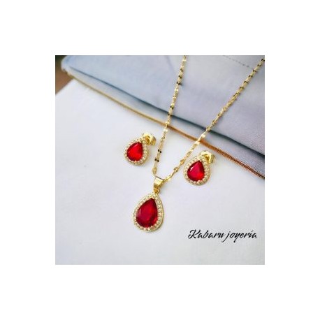Conjuntos dorado piedra roja chapa de oro 18k