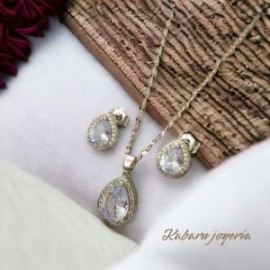 Conjuntos color plata piedra blanca chapa de oro 18k