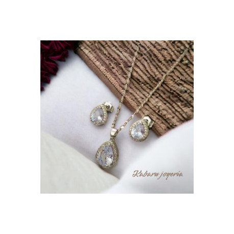 Conjuntos color plata piedra blanca chapa de oro 18k
