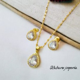 Conjuntos dorado piedra blanca chapa de oro 18k