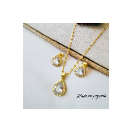 Conjuntos dorado piedra blanca chapa de oro 18k