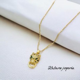 Collar dorado acero inoxidable cabeza de jaguar