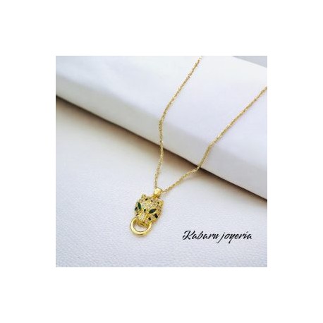 Collar dorado acero inoxidable cabeza de jaguar